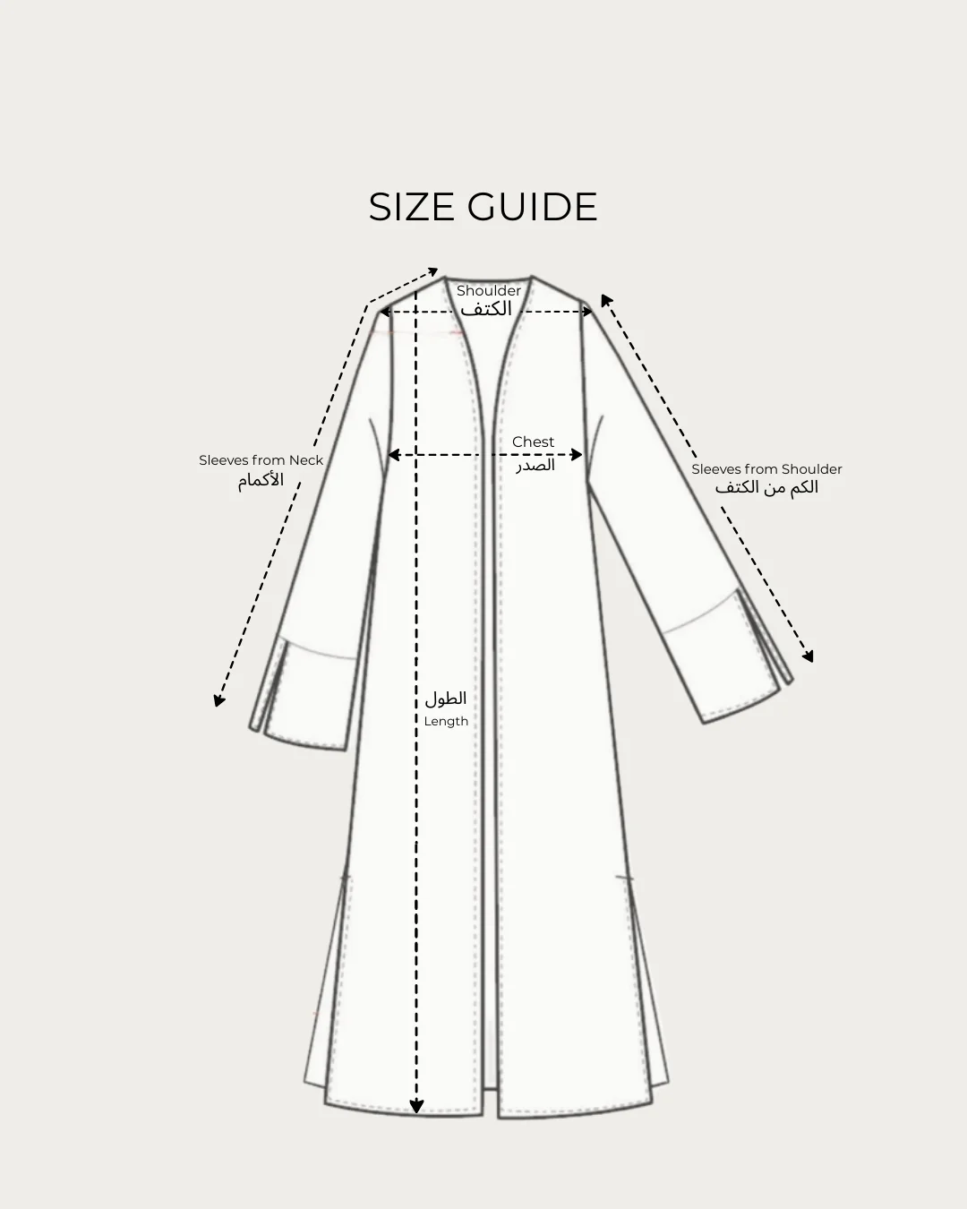Abaya size guide measurement diagram